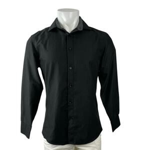 BC Collection Men's Black Slim Fit Long Sleeve Button Down Shirt Top Size S